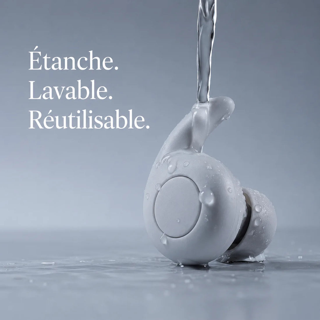 Bouchon d'oreille MUTELY rincé sous l'eau, étanche et lavable